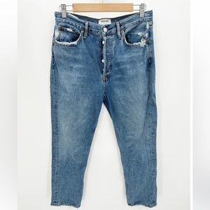 AGOLDE Riley High-Rise Straight Crop Blue Button Fly Jeans Women's Size 28